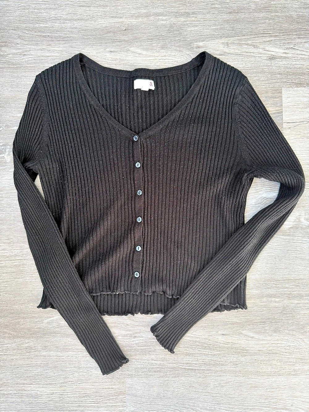 SO Black Ribbed Cardigan Size Large